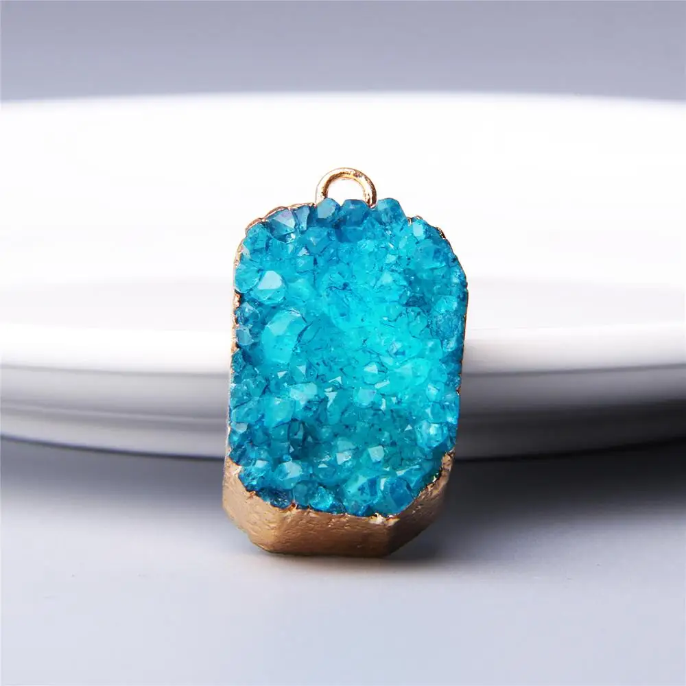 Синий кулон agates Druzy женский разноцветный натуральный камень сделанный кварц