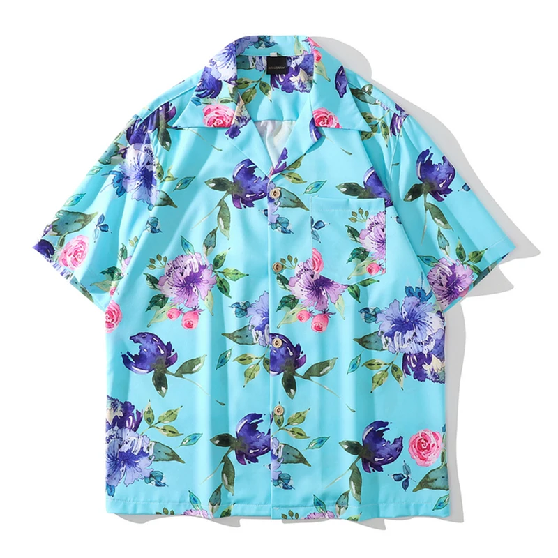 

Summer Hawaiian Holiday Beach Floral Blouse Women Short Sleeve Casual Loose Top Harajuku Printed Womens Tops and Blouses