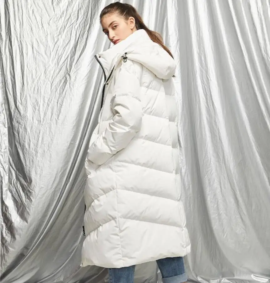 

Winter hooded oversized Warm 95% Duck down coat female X-Long Down Warm Jacket Hooded Cocoon style thick warm Parkas F714