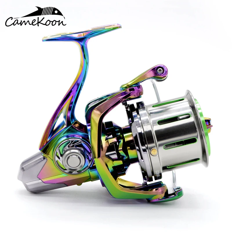 Enlarge CAMEKOON Rainbow Spinning Fishing Reel 8000 10000 12000 Metal Body Surfcasting Wheel 20kg Drag Power 11+1BBs Saltwater Carp Coil