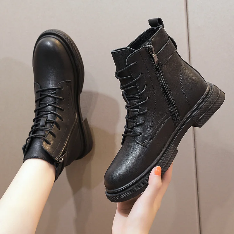 Женские ботильоны из натуральной кожи на платформе и каблуке|Женские