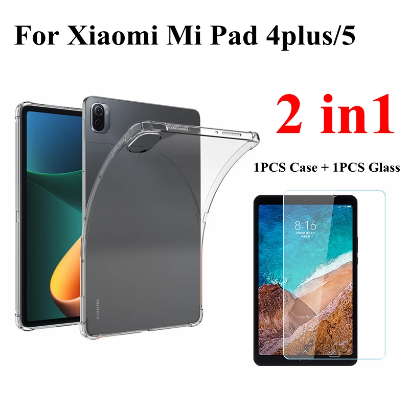 

Чехол 2 в 1 для Xiaomi Mi Pad 5 4 plus, прозрачный силиконовый чехол для Mipad 5 mi pad5 4 plus, защита экрана из закаленного стекла