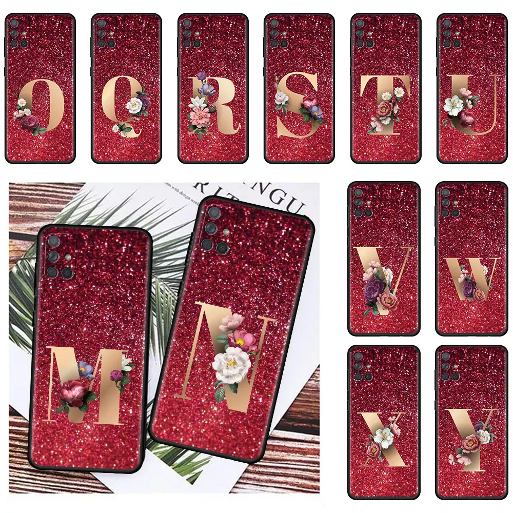 

Case For Samsung Galaxy A51 A12 A21s A71 A31 A52 A32 A02s A32 A72 A11 A41 A01 Black Soft Phone Cover Red 26 Letters Pink R M