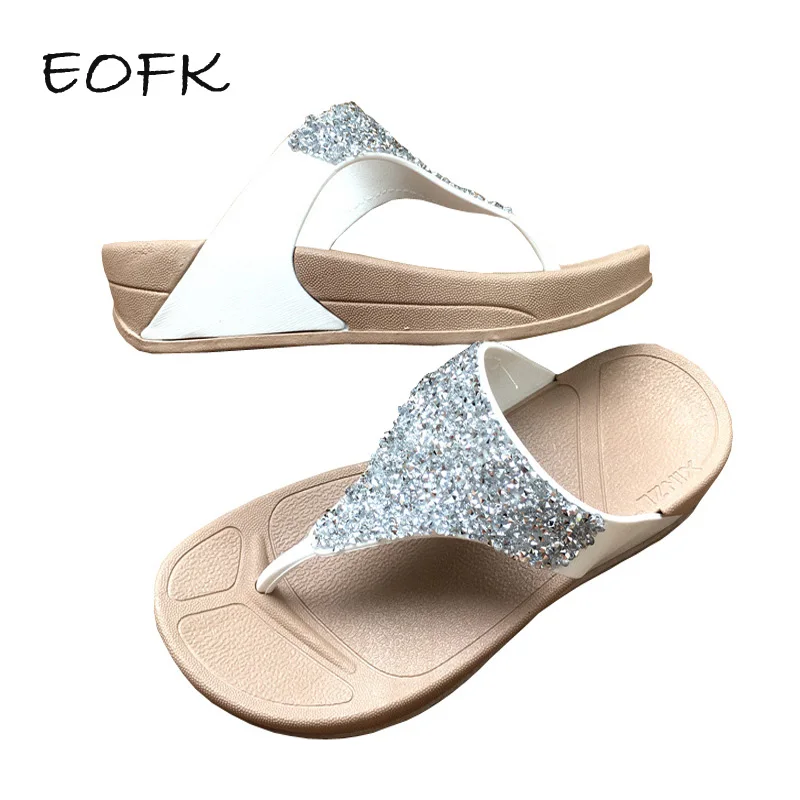 EOFK/Новинка Женские Вьетнамки Летние сандалии на плоской подошве женская обувь