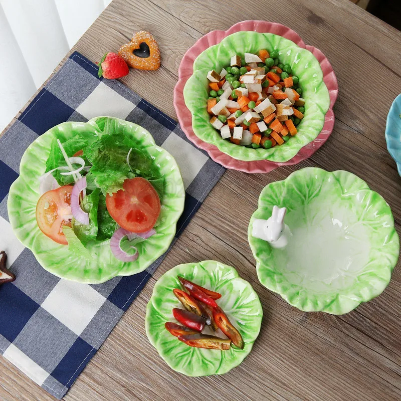 Керамическая миска с мультяшными кроликами блюда в капусте тарелка фруктовый