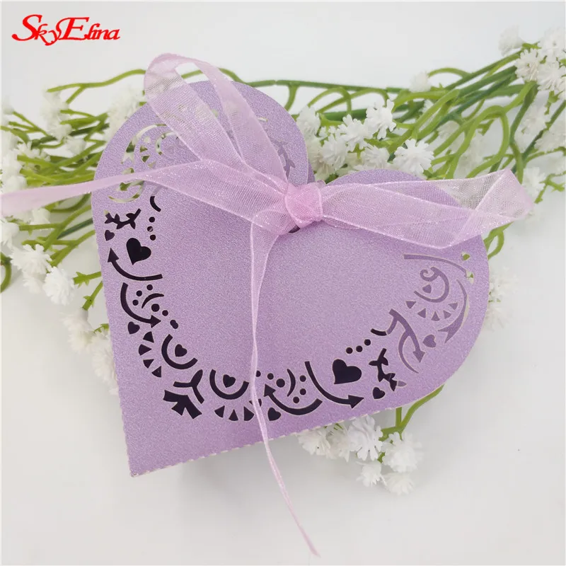 Light Purple 50 шт. подарок в форме сердца коробки детский душ день рождения коробка конфет лазерная резка Подарочная сумка для детей партия коробка для свадебных сувениров 8Z - Цвет: Light Purple