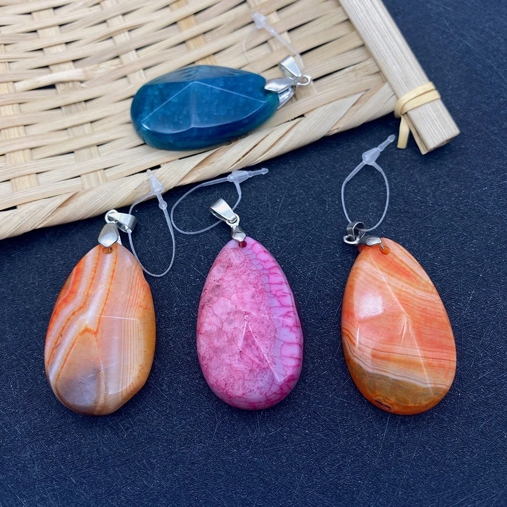 

Drop-shaped Striped Agate Pendant DIY Jewelry Making Natural Semi-precious Stones Colorful Necklace Faceted Pendant Aura Stone