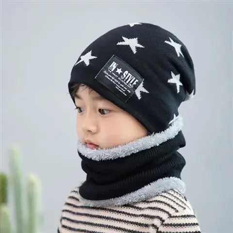 Зимняя теплая вязаная шапка с шарфом из плотной шерсти для мальчиков от 6 до 10 лет