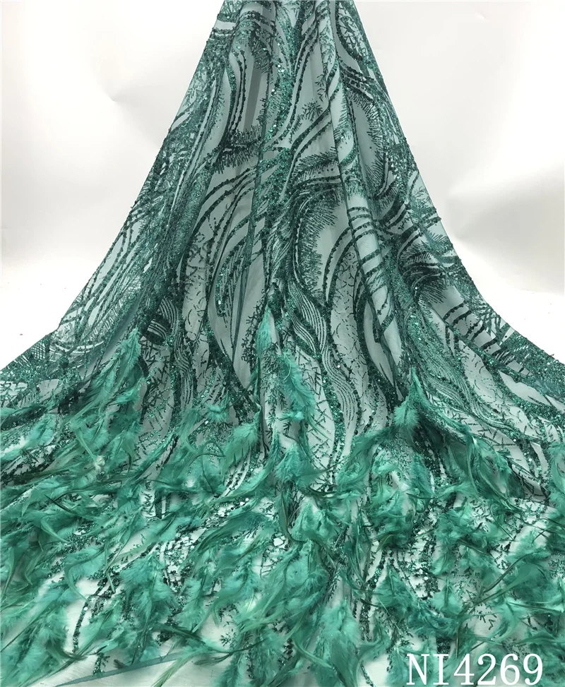 

African Sequins Lace Fabric 2020 High Quality Feather Lace Material French Nigerian Lace Fabrics For Wedding Sewing NI4269-4