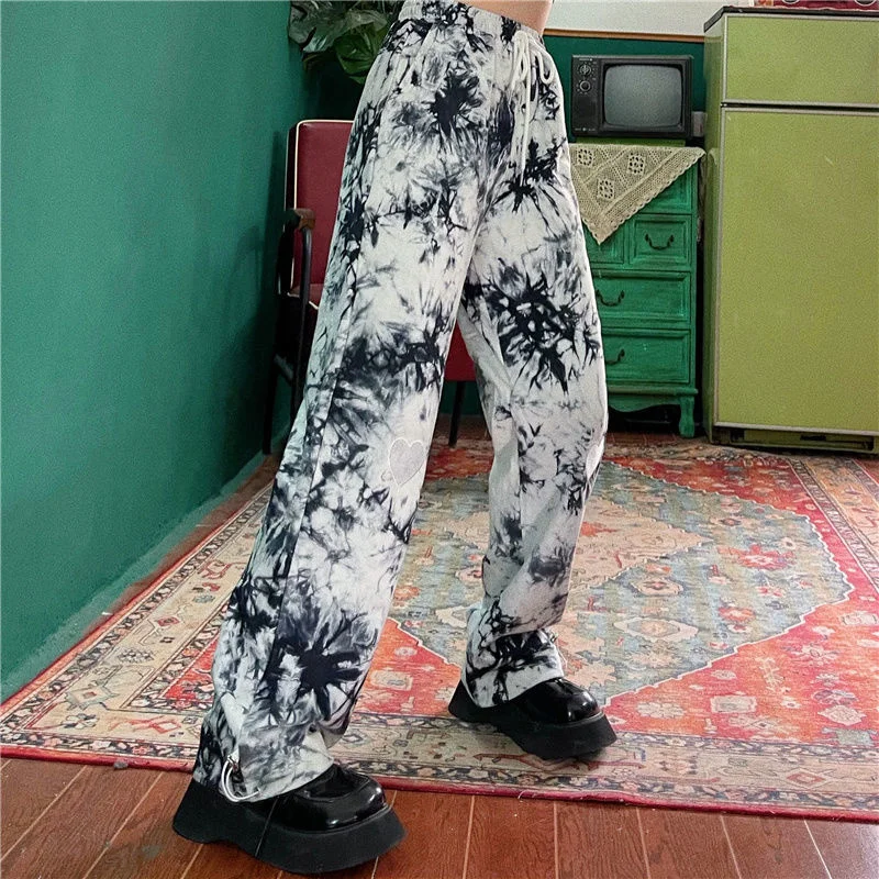 

Casual pants love tie-dye spring and summer trend Korean version of loose wild sports wide legs and feet Harajuku hot sale ins