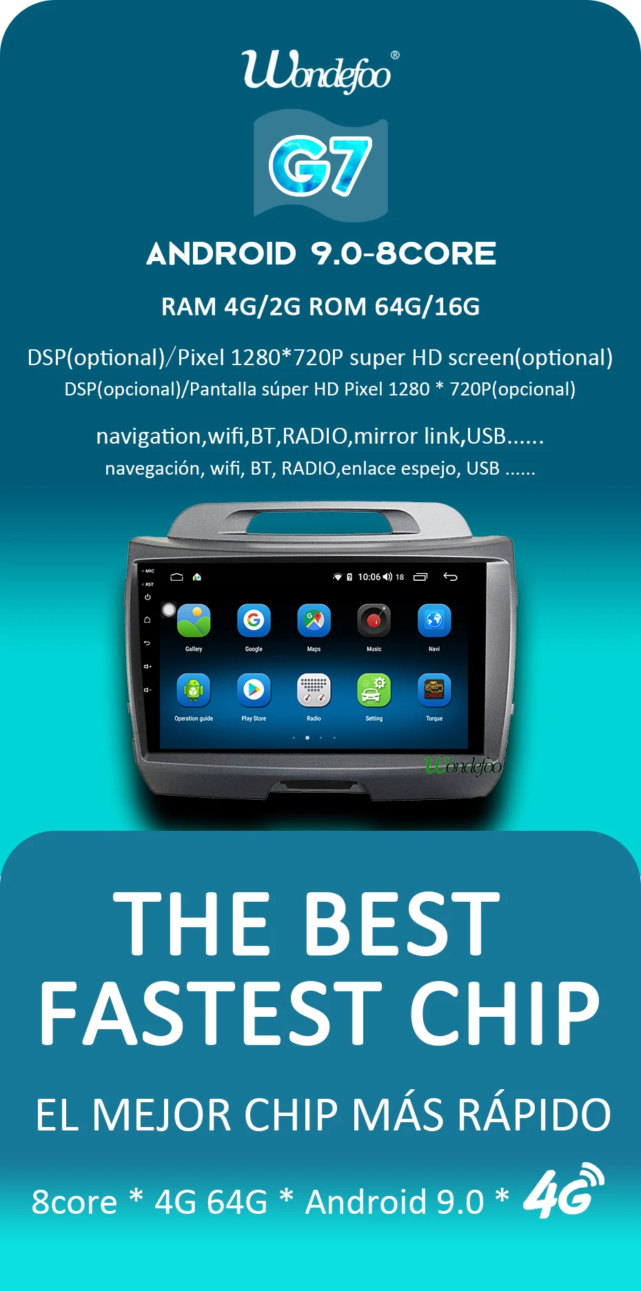 1280P Android 9,0 4G 64G Carplay Авто gps для Kia Sportage 3 4 SL 2010- мультимедийный радио навигационный экран без DVD рекордера