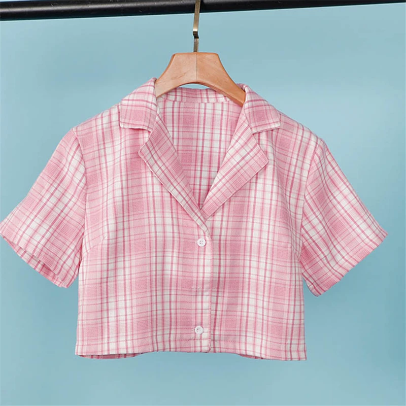 Женский комплект из 2 предметов в розовую клетку футболка с коротким рукавом и