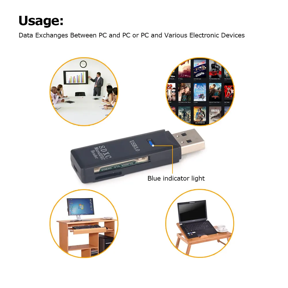 Устройство для чтения карт памяти 2 в 1 079UK до 128 ГБ USB 3 0 TF SD/Micro SD/SDHC/SDXC|Кабели