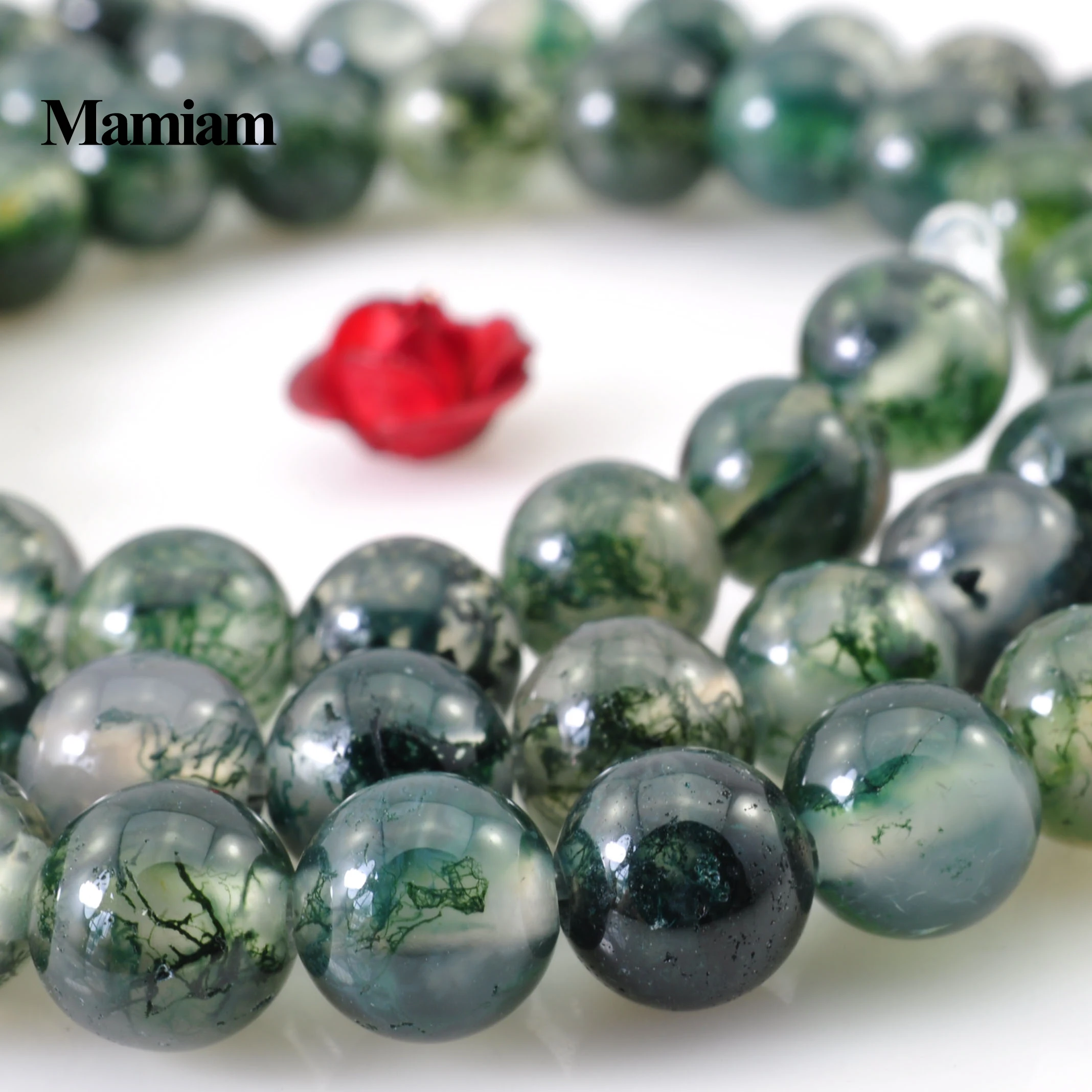 

Mamiam Natural A Moss Grass Agate Beads 4-8mm Smooth Loose Round Stone Diy Bracelet Necklace Jewelry Making Gemstone Gift Design