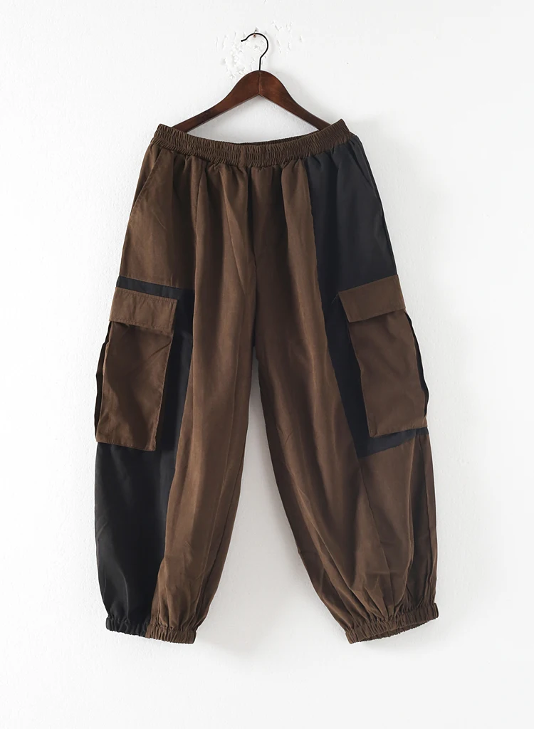 Coffee Pants Johnature, женские винтажные лоскутные Футболки с поясом, осень, новая мода, Необычные Свободные женские футболки, повседневные футболки - Цвет: Coffee Pants