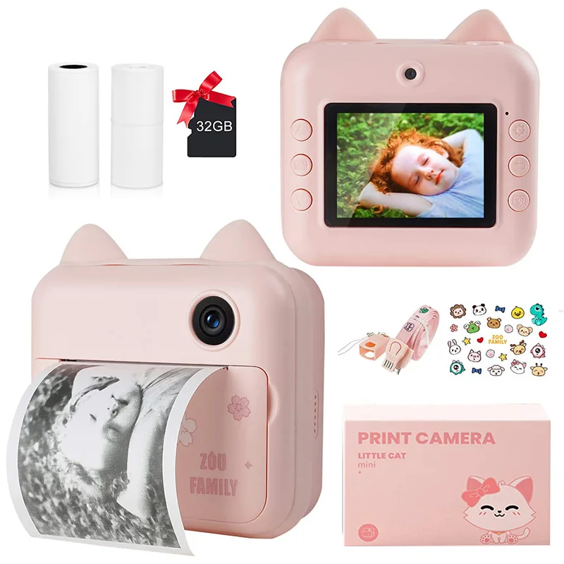 

Children Camera Child Instant Print Camera For Kids Birthday Gift 12MP Cartoon Cute Photo Video Digital Camera With Print Paper