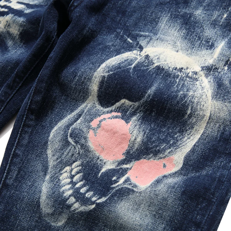 2021 Cool Design 3D Skull Print Punk Men Vintage Pencil Jeans Trousers Dark Streetwear Hip Hop Slim Women Denim Pants For Teens