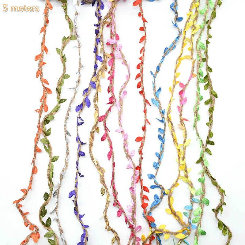 

5M Artificial Leaf Natural Hessian Jute Twine Rope Burlap Ribbon DIY Craft Vintage For Home Wedding Party Decoration