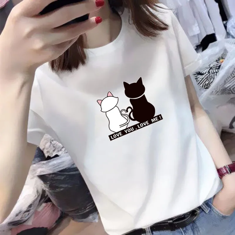 

Белая женская футболка с коротким рукавом на лето, корейский облегающий топ с принтом для женщин