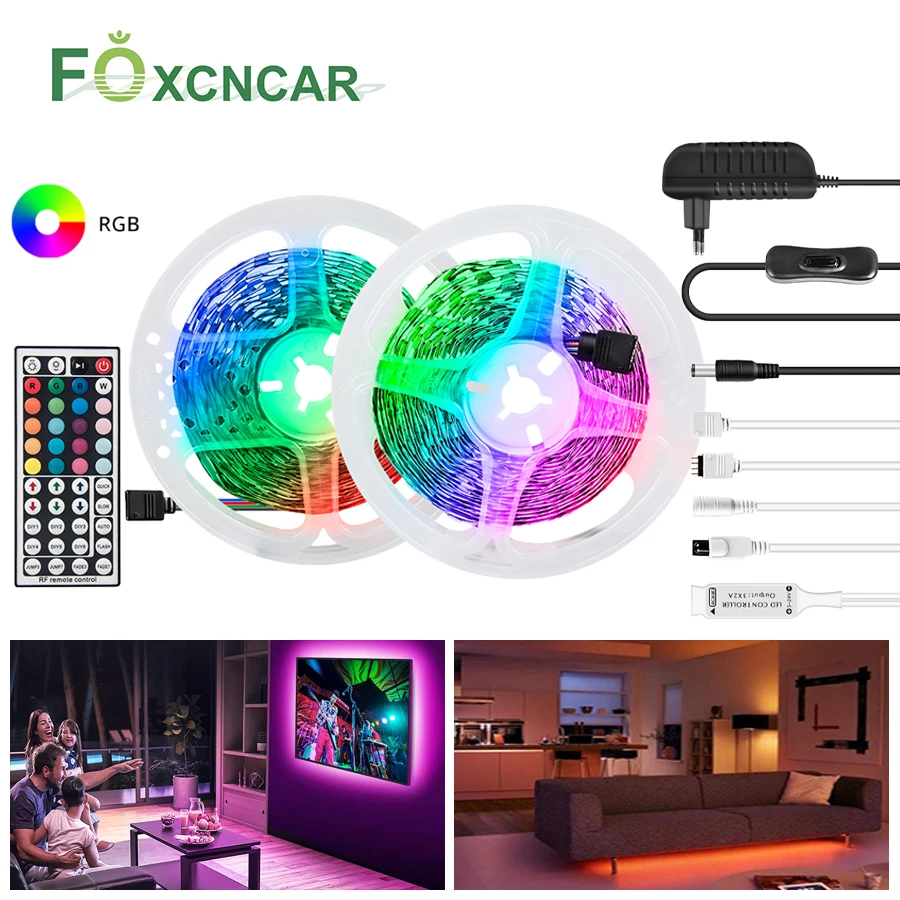 Светодиодная лента гибкая RGB 5050 SMD 2835 5/10/15 м 12 В пост. тока + удаленный контроллер