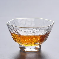 japanese style creative hexagonal tea cup transparent crystal glass tea cup hammer mesh teacup heat resistant water cup
