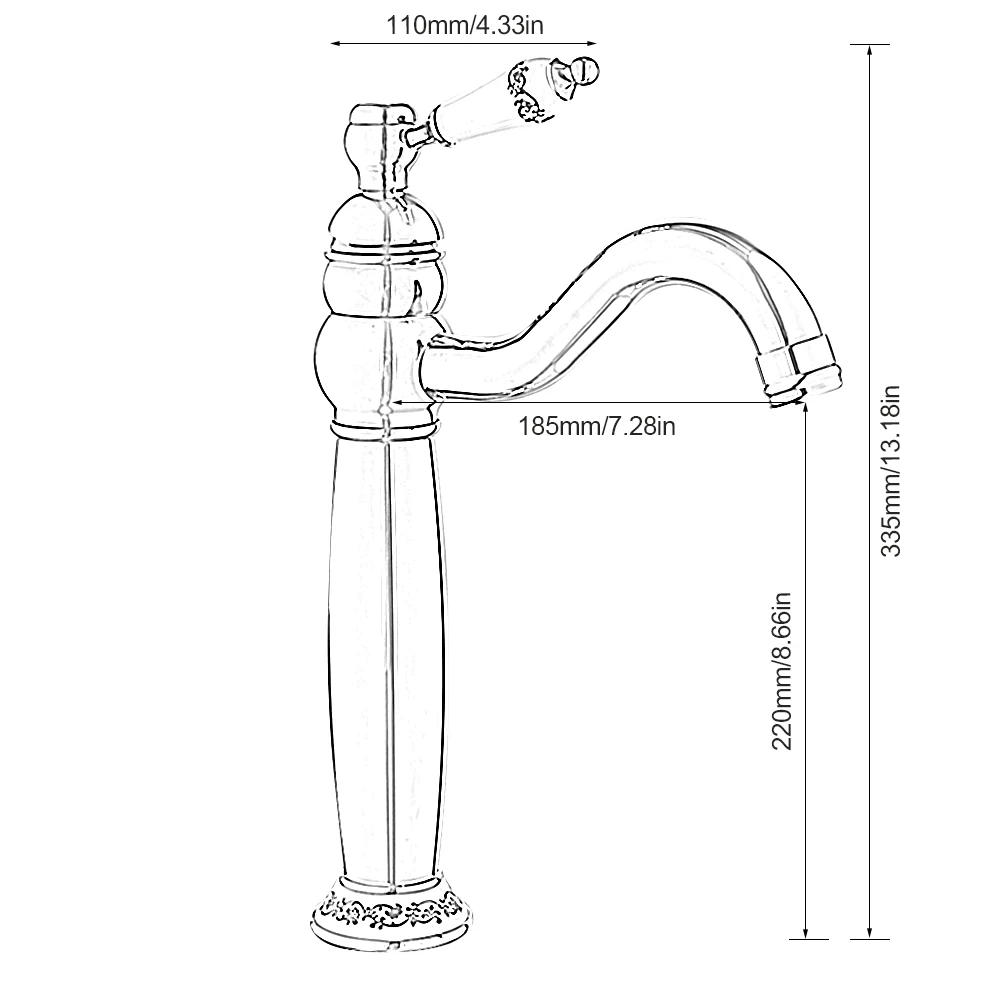 Смеситель для раковины в ванной с высокой дужкой полированный античный/Черный
