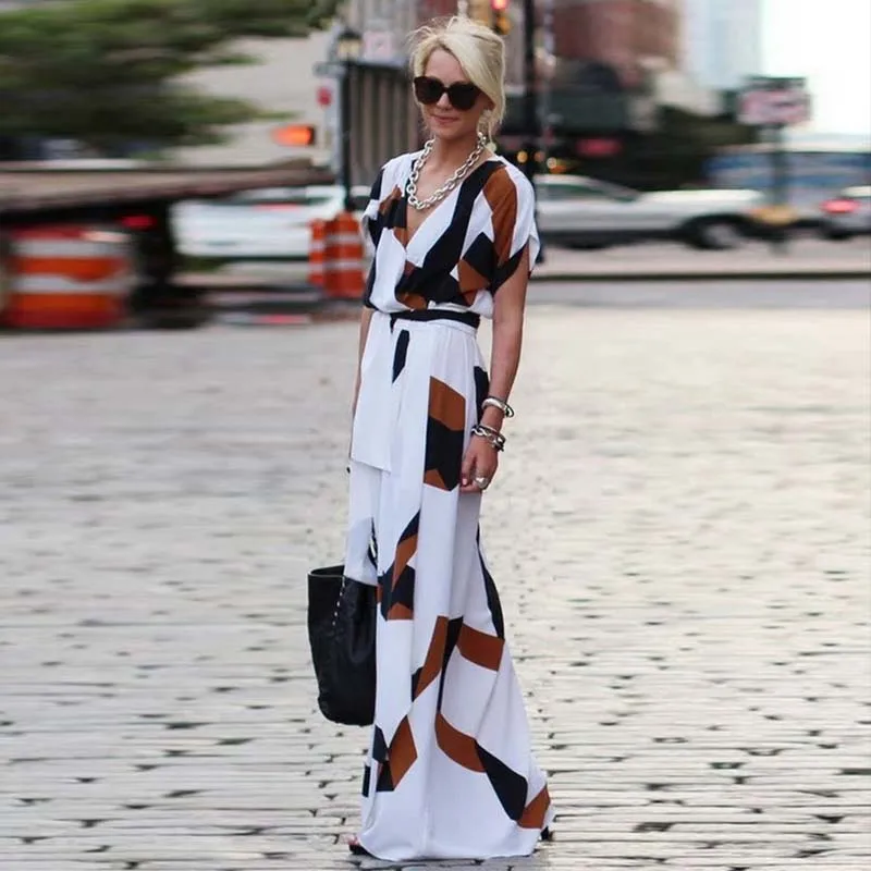 Женское асимметричное платье макси Летнее Длинное с высокой талией V-образным