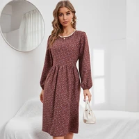 luoyiyang o neck long sleeve floral casual dress womens autumn lace edge fashion elegant party dresses for women clothing