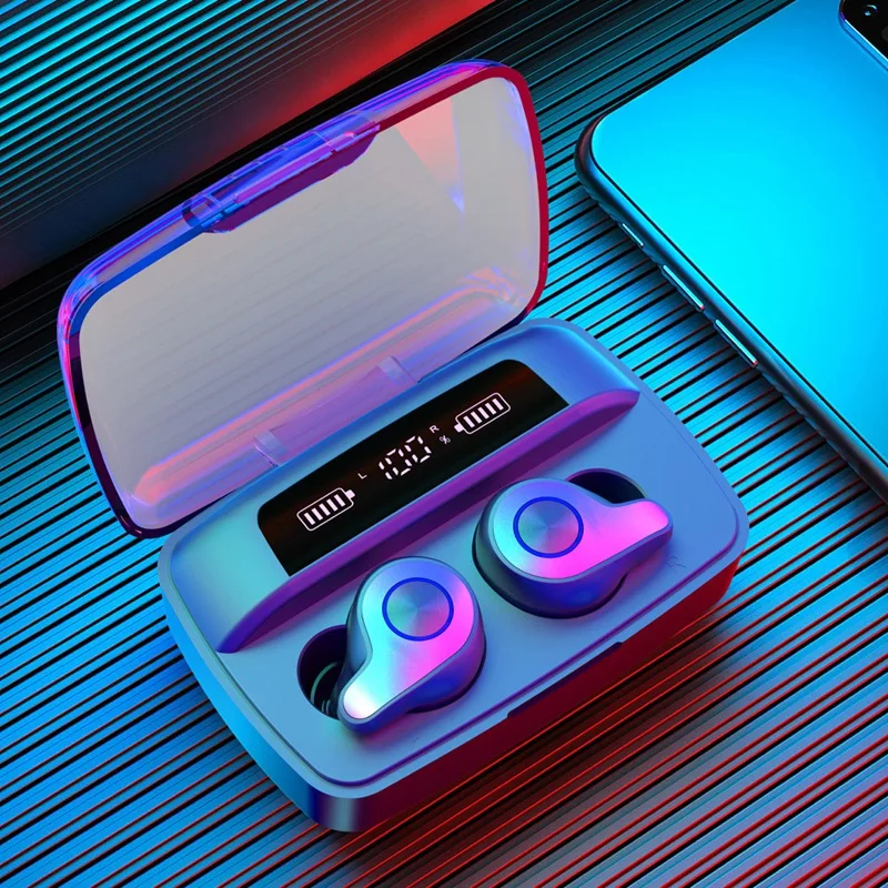 TWS Bluetooth гарнитура HiFi качество звука IPX6 Водонепроницаемый V5.0 светодиодный