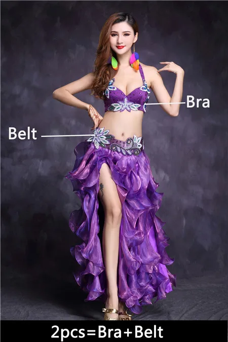 Purple 2pcs Высокое качество танец живота костюм юбка для танца живота танцевальное платье Топ Бюстгальтер Болливуд Египетский Восточный танец одежда для взрослых женщин Новинка - Цвет: Purple 2pcs