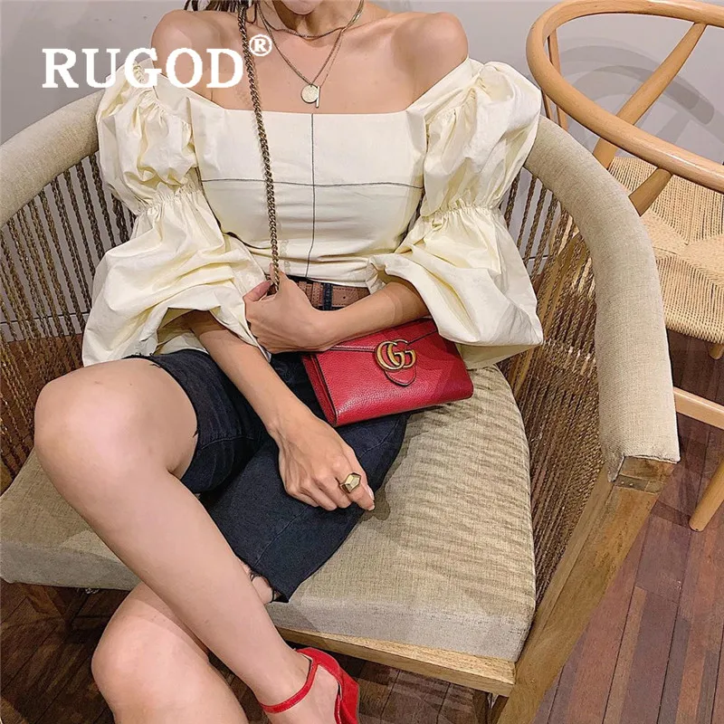 Женская блузка с квадратным вырезом RUGOD абрикосовая однотонная короткая пышными
