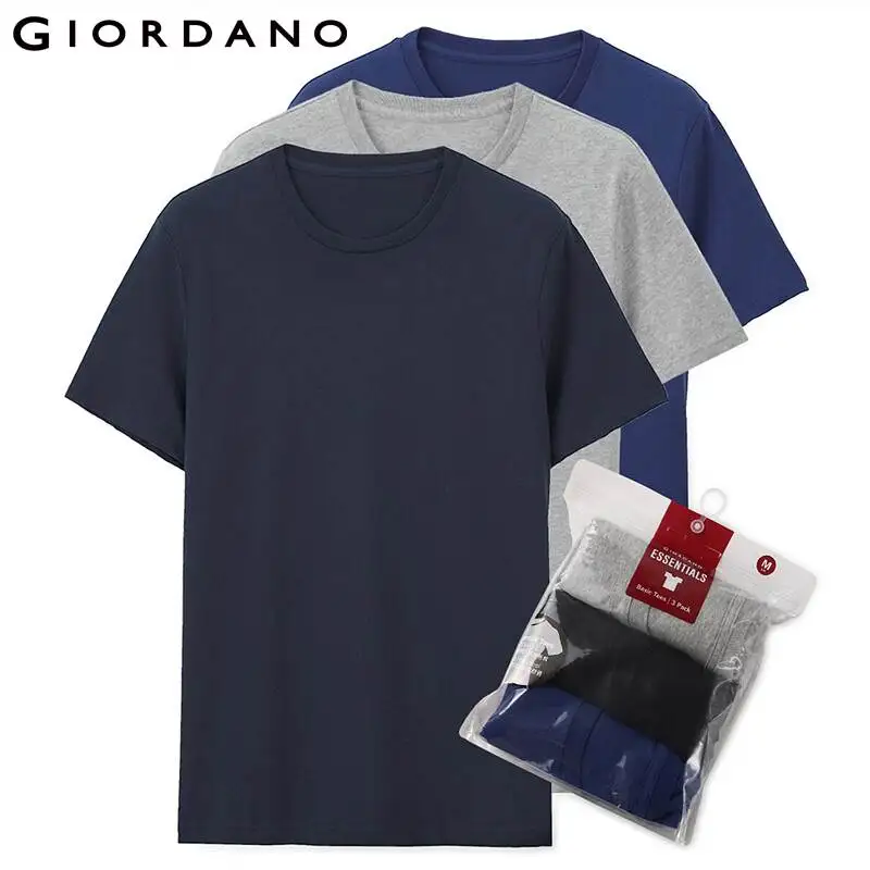 Giordano Мужская футболка с короткими рукавами, 3 пары футболок, однотонная  хлопковая футболка, летние мужские топы, одежда футболка мужская 01245504