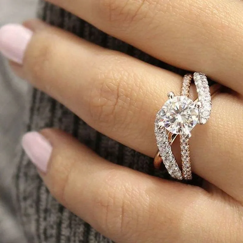 Hot Sale New Rose Gold Plated Diamond Ring Women's Micro Zircon Full Diamond Ring