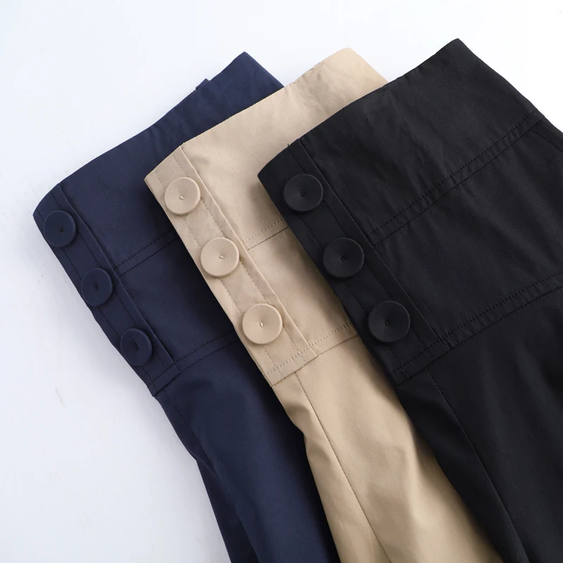 

2021 Summer New Fashion Woman Casual Temperament A-line Cotton Culottes High Waist Pocket Mother Skirt Mid-length Travel Skirt