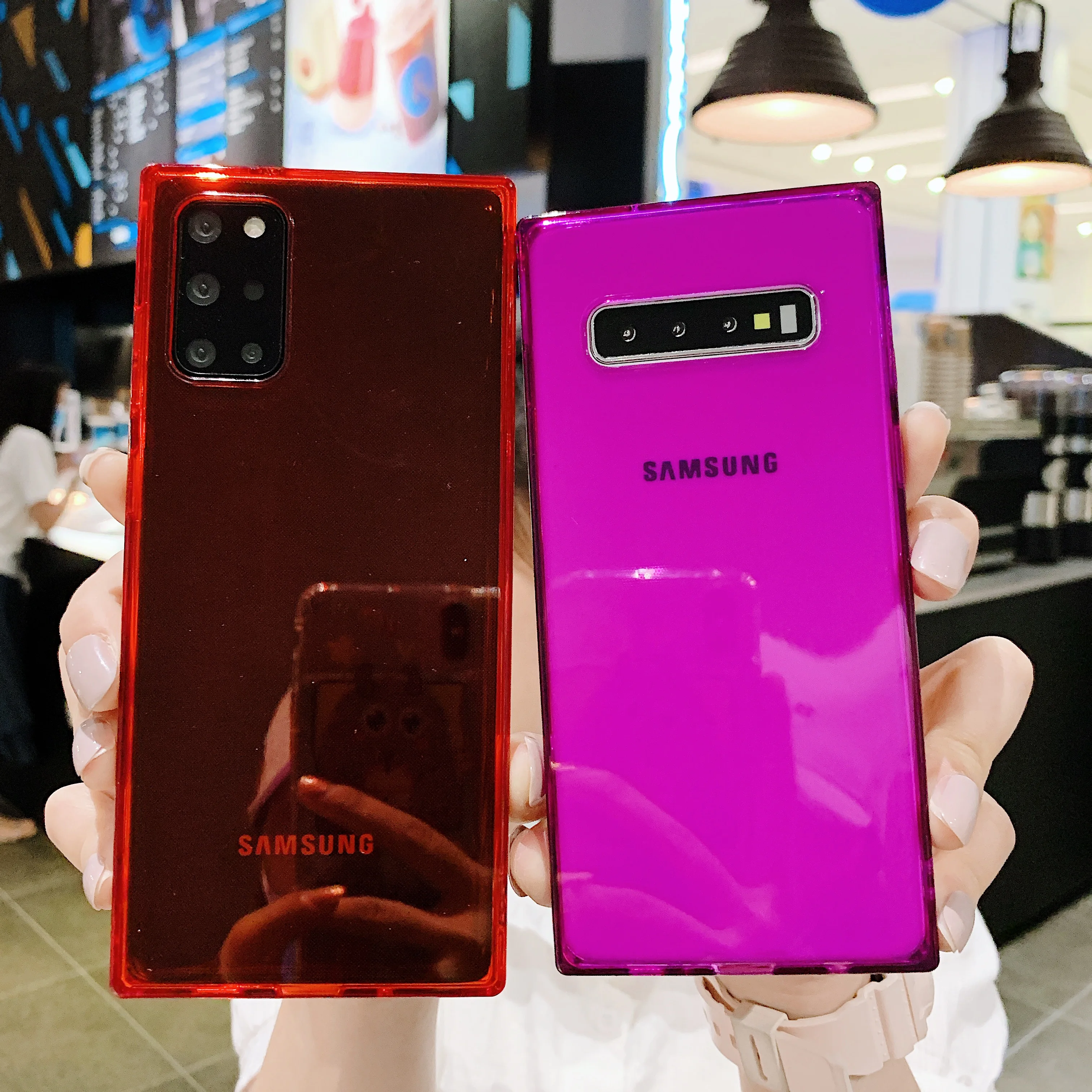 

For Samsung A51 Case Neon Fluorescent Silicone Clear Luxury Square Cases for Samsung Galaxy A71 A50 A70 A20 A30S A10 A30 Cover