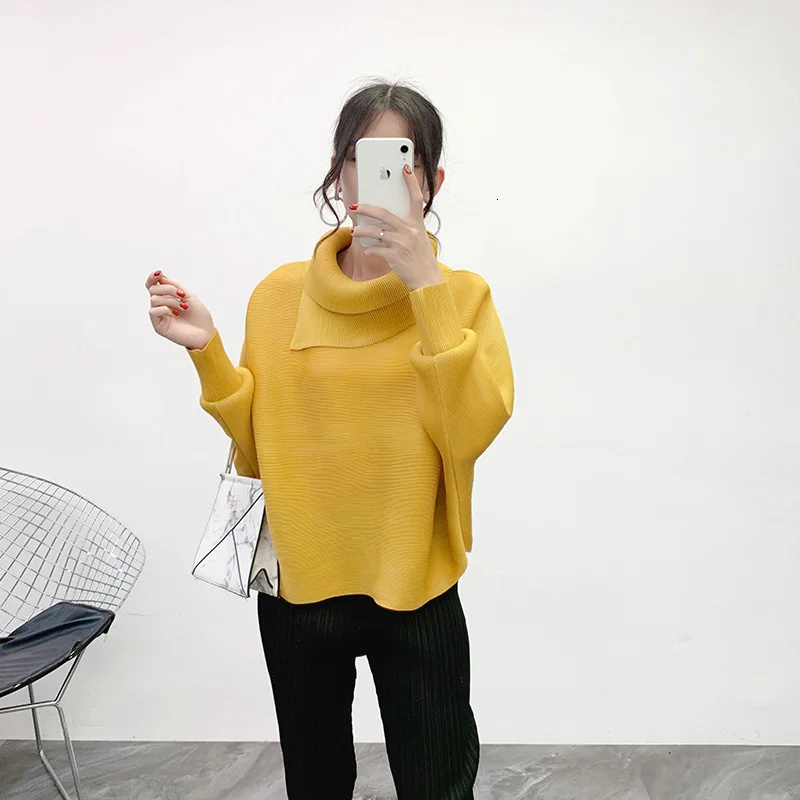 ginger LANMREM New Scarf Collar Batwing Sleeves Pullover Twice Pleated Thickness Loose Autumn And Winter Sweatshirt WJ74304 - Color: ginger