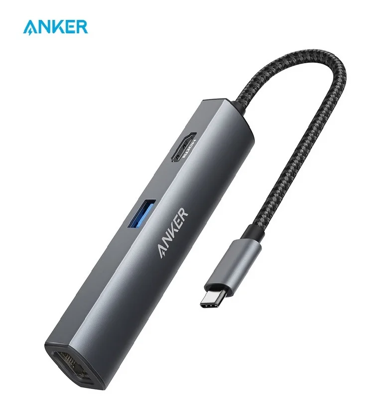 

ANKER USB C Hub Adapter, 5-in-1 USB C Adapter with 4K USB C to HDMI, Ethernet Port, 3 USB 3.0 Ports, for MacBook Pro, iPad Pro