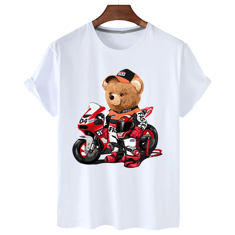 

100% Cotton Racing Bear Print Short-sleeved T-shirt Women Half-sleeved 2021 Summer Casual Oversized T-shirt Ladies Shirt S-4XL