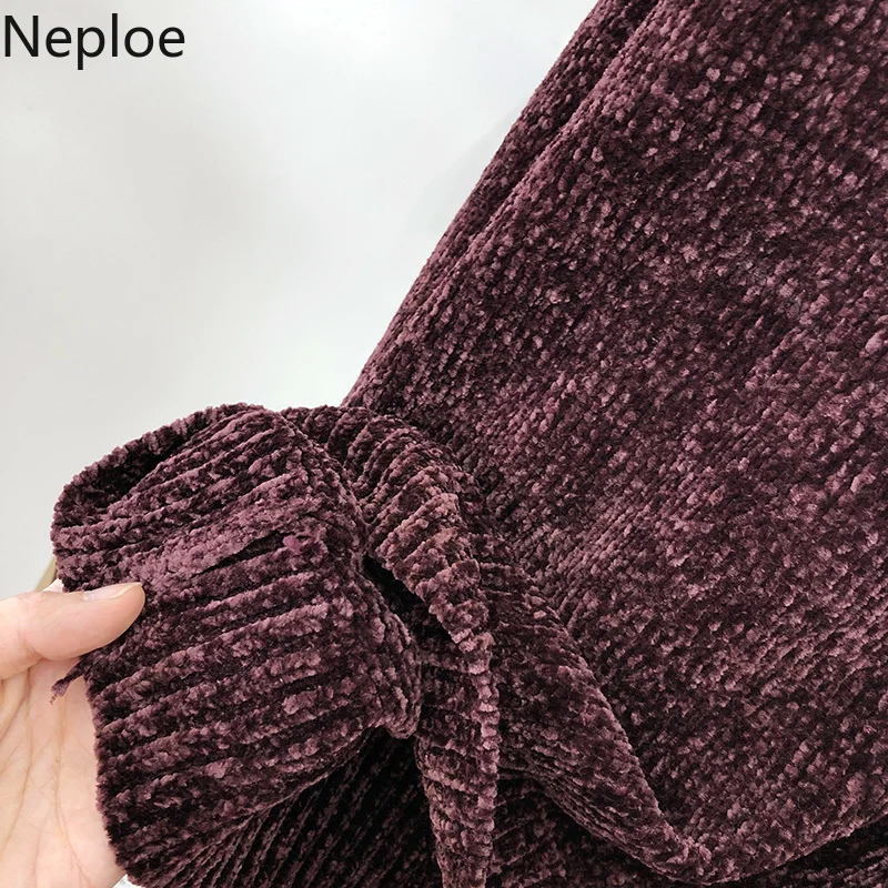 Neploe, Ретро стиль, вельветовые пуловеры, теплые, круглый вырез, длинный рукав, Однотонный свитер, Осень-зима, новинка, женские, прямые, Sueter