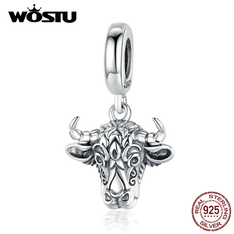 

WOSTU 100% 925 Sterling Silver Tauren Cow Animal Charms Fit Original Bracelet Pendant For Women Beads For Jewelry Making CQC1316