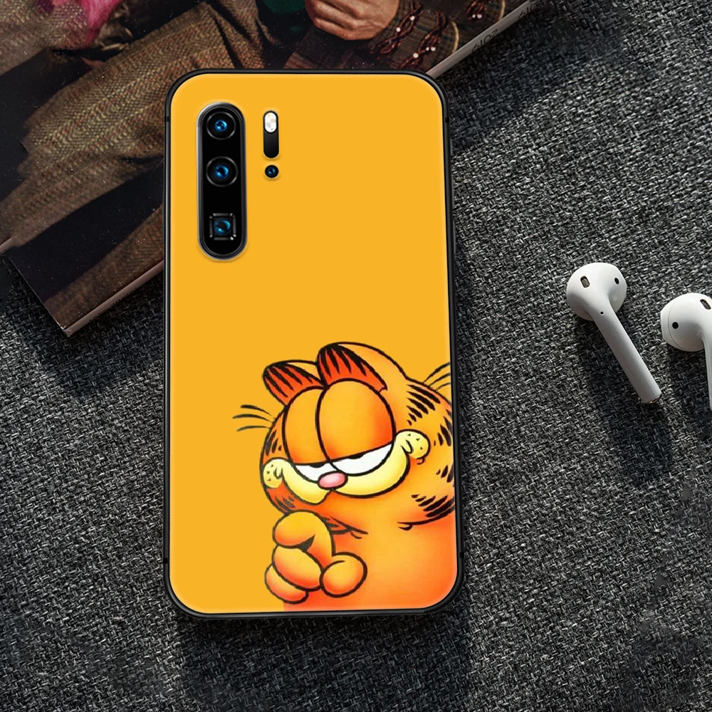 

CUTE Garfield Cartoon Phone Case Cover Hull For Huawei P8 P9 P10 P20 P30 P40 Lite Pro Plus smart Z 2019 black Hoesjes Tpu Etui