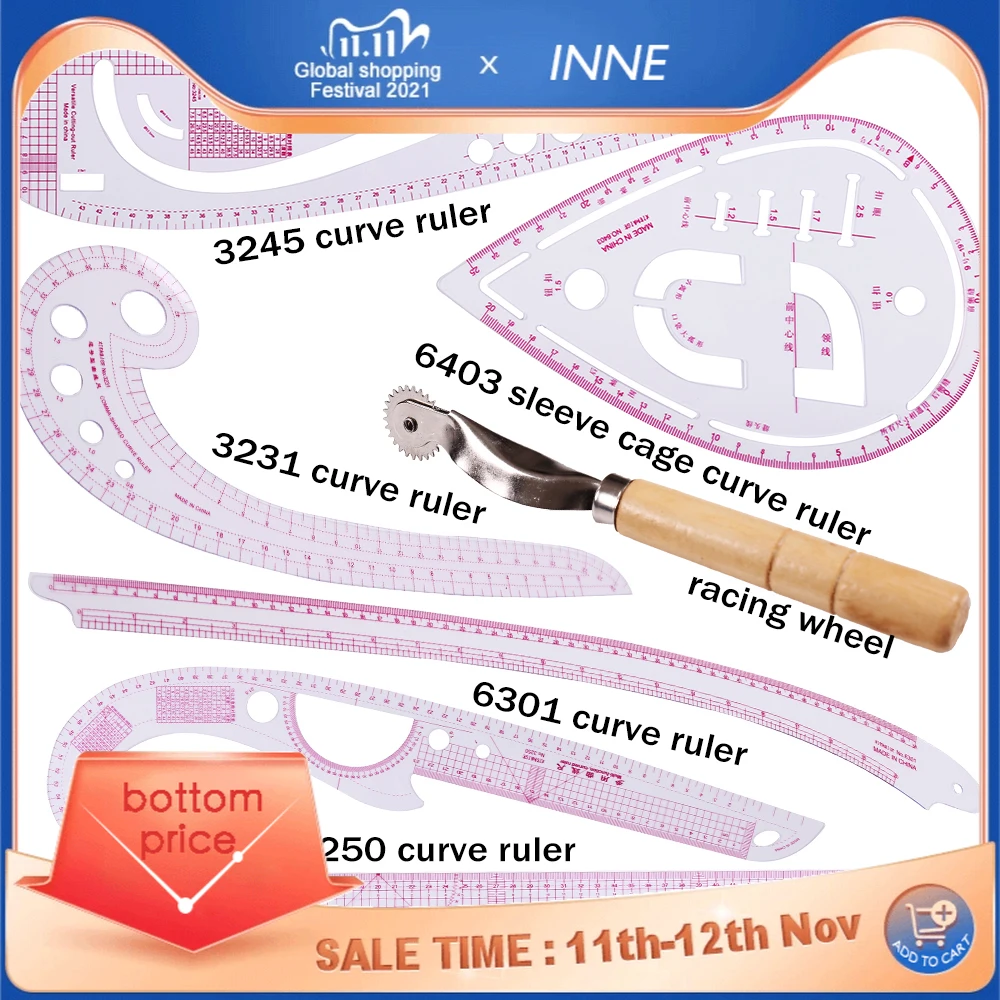 

INNE 7pcs Sewing Ruler Set Line Curve Cutting Yardstick Sleeve Tool Double Side Tailor Material For Drawing Accessories DIY