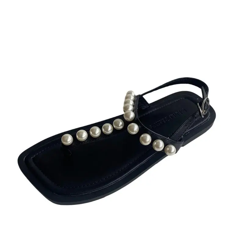 

Comfort Shoes for Women Clear Heels Square Toe 2021 Summer Flat Sandals Flip Flops Platform All-Match Suit Female Beige Low New