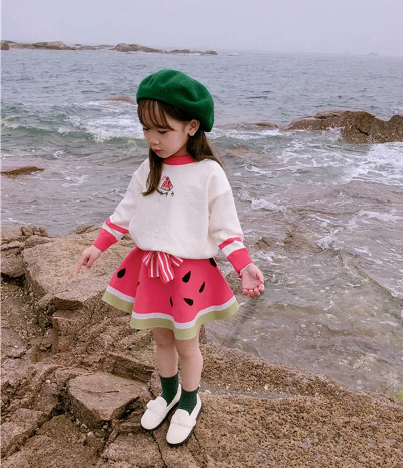 Новинка осени 2019 детская одежда свитер в стиле арбуза для девочек милый комплект