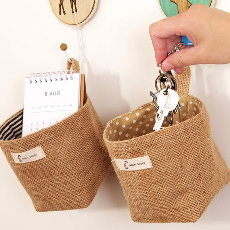 Льняная плетеная корзина для хранения маленький мешок в горошек тканевая ведра