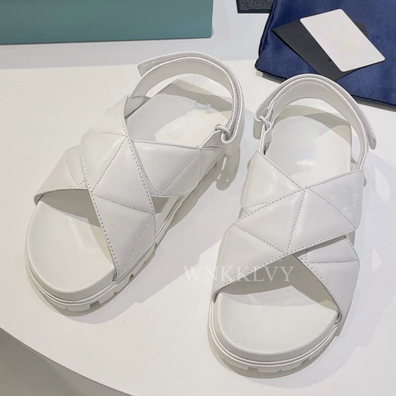 

2021 vacation Women Sandals summer newest real Leather leisure Flats heel Women magic tape beach Shoes comfortable casual shoes