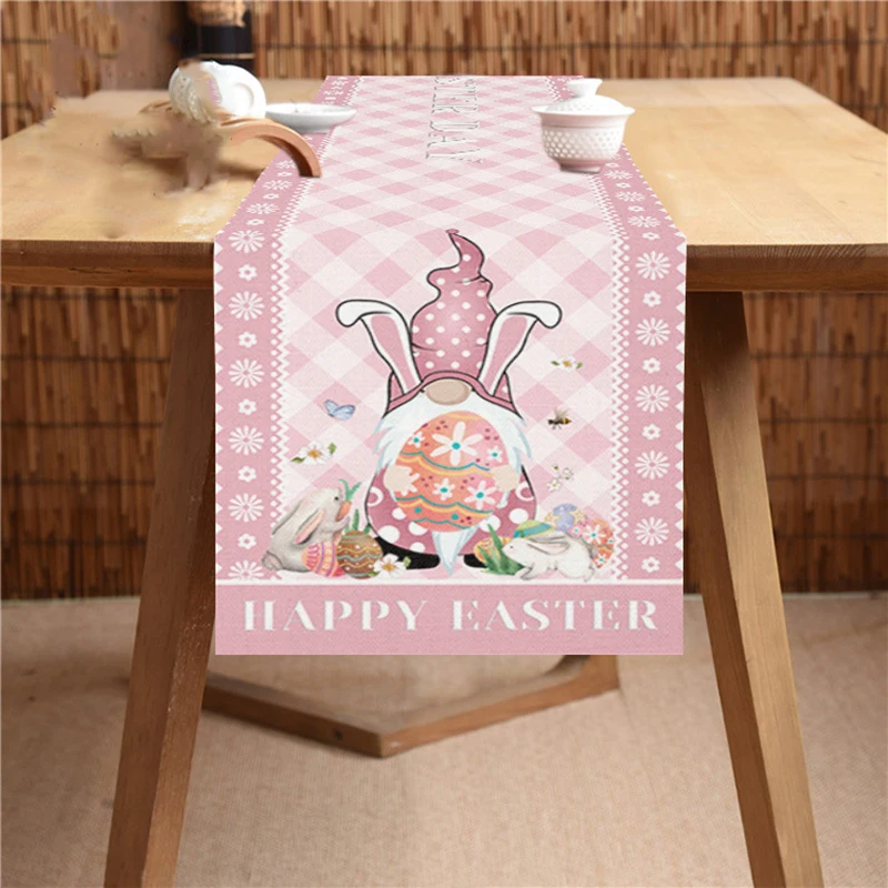 

Happy Easter Bunny Gnome Table Runners Polyester for Easter Table Lace Fabric Tablecloth Covers 178x30cm FAS6