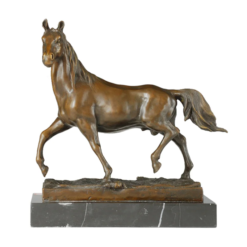 

Бронзовая статуя лошади, скульптура в виде животного, искусство, Мраморная основа, великолепное украшение для офисного стола, деловой подар...