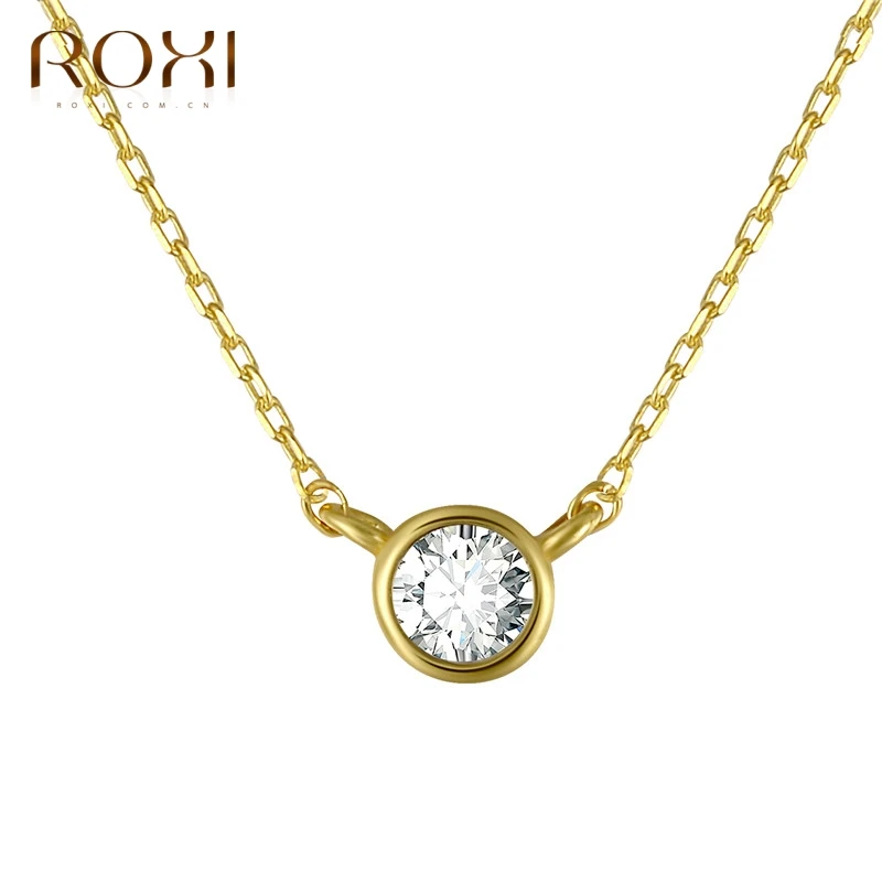 Ожерелье ROXI женское из серебра 925 пробы с маленьким круглым кристаллом и кулоном