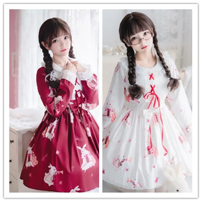 Новинка платье лолиты милое японское с кроликом для девочек винтажная